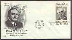 United States 1976 Adolph S Ochs (publisher of NY Times) on illustrated cover with first day cancel, SG 1677