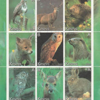 Kosova 2000 European Wildlife perf sheetlet containing set of 9 values fine cto used
