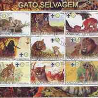 Angola 2000 Big Cats perf sheetlet containing set of 9 values (horiz format) each with Rotary & Scouts Logos, fine cto used