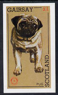 Gairsay 1984 Rotary -Dogs (Pug) imperf souvenir sheet (£1 value) unmounted mint