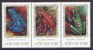Abkhazia 2000 Frogs & Toads #1 se-tenant perf strip of 3 unmounted mint