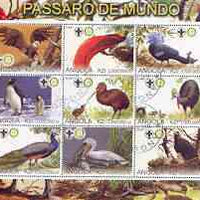 Angola 2000 Exotic Birds perf sheetlet containing set of 9 values each with Rotary & Scouts Logos, fine cto used