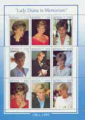 Benin 1998 Princess Diana Memoriam perf sheetlet containing 9 values unmounted mint