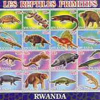Rwanda 2001 Dinosaurs perf sheetlet #1 (Les Reptiles Primitifs) containing set of 16 x 50f values unmounted mint