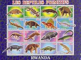 Rwanda 2001 Dinosaurs perf sheetlet #1 (Les Reptiles Primitifs) containing set of 16 x 50f values unmounted mint