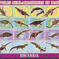 Rwanda 2001 Dinosaurs perf sheetlet #2 (Reptiles Semi-Aquatiques et Marins) containing set of 16 x 50f values unmounted mint