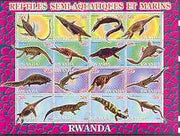 Rwanda 2001 Dinosaurs perf sheetlet #2 (Reptiles Semi-Aquatiques et Marins) containing set of 16 x 50f values unmounted mint