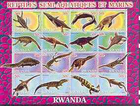 Rwanda 2001 Dinosaurs perf sheetlet #2 (Reptiles Semi-Aquatiques et Marins) containing set of 16 x 50f values unmounted mint