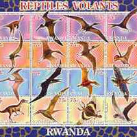 Rwanda 2001 Dinosaurs perf sheetlet #3 (Reptiles Volants) containing set of 16 x 75f values unmounted mint
