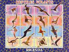 Rwanda 2001 Dinosaurs perf sheetlet #3 (Reptiles Volants) containing set of 16 x 75f values unmounted mint