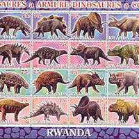 Rwanda 2001 Dinosaurs perf sheetlet #4 (Dinosaures a Armure / a Cornes) containing set of 16 x 75f values unmounted mint