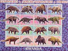 Rwanda 2001 Dinosaurs perf sheetlet #4 (Dinosaures a Armure / a Cornes) containing set of 16 x 75f values unmounted mint
