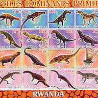 Rwanda 2001 Dinosaurs perf sheetlet #5 (Reptiles Dominants Primitifs) containing set of 16 x 100f values unmounted mint