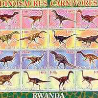 Rwanda 2001 Dinosaurs perf sheetlet #6 (Dinosaures Carnivores) containing set of 16 x 100f values unmounted mint