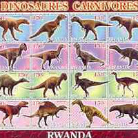 Rwanda 2001 Dinosaurs perf sheetlet #7 (Dinosaures Carnivores) containing set of 16 x 150f values unmounted mint