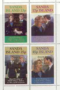 Sanda Island 1986 Royal Wedding perf sheetlet of 4 opt'd Duke & Duchess of York in gold, unmounted mint