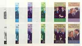 Sanda Island 1986 Royal Wedding imperf sheetlet of 4, the set of 5 progressive proofs, comprising single colour, 2-colour, two x 3-colour combinations plus completed design. (20 proofs) unmounted mint