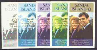 Sanda Island 1986 Royal Wedding imperf souvenir sheet (£1 value) opt'd Duke & Duchess of York in gold, the set of 5 progressive proofs, comprising single colour, 2-colour, two x 3-colour combinations plus completed design, each wi……Details Below