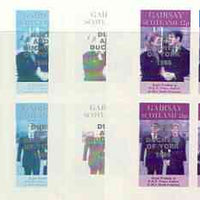 Gairsay 1986 Royal Wedding imperf sheetlet of 4 opt'd Duke & Duchess of York in silver, the set of 4 progressive proofs, comprising single colour, 2-colour plus two x 3-colour combinations, each with opt. (16 proofs) unmounted mint