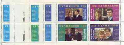 Eynhallow 1986 Royal Wedding perf sheetlet of 4 opt'd Duke & Duchess of York in gold, the set of 5 progressive proofs, comprising single colour, 2-colour, two x 3-colour combinations plus completed design, all with opt. (20 proofs……Details Below