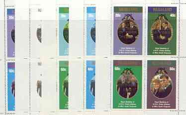 Nagaland 1986 Royal Wedding perf sheetlet of 4 opt'd Duke & Duchess of York in gold, the set of 5 progressive proofs, comprising single colour, 2-colour, two x 3-colour combinations plus completed design, all with opt. (20 proofs) unmounted mint