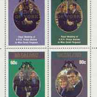 Nagaland 1986 Royal Wedding perf sheetlet of 4 opt'd Duke & Duchess of York in gold, unmounted mint