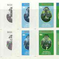 Nagaland 1986 Royal Wedding imperf sheetlet of 4 opt'd Duke & Duchess of York in silver, the set of 4 progressive proofs, comprising single colour, 2-colour plus two x 3-colour combinations, each with opt. (16 proofs) unmounted mint