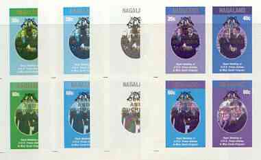 Nagaland 1986 Royal Wedding imperf sheetlet of 4 opt'd Duke & Duchess of York in gold, the set of 4 progressive proofs, comprising single colour, 2-colour plus two x 3-colour combinations, each with opt. (16 proofs) unmounted mint