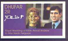 Dhufar 1986 Royal Wedding imperf souvenir sheet (2r) opt'd Duke & Duchess of York in gold, unmounted mint