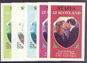 Staffa 1986 Royal Wedding imperf deluxe sheet (£2 value) the set of 5 progressive proofs, comprising single colour, 2-colour, two x 3-colour combinations plus completed design (5 proofs) unmounted mint