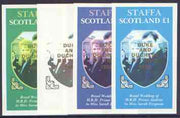 Staffa 1986 Royal Wedding imperf souvenir sheet (£1 value) opt'd Duke & Duchess of York in gold, the set of 4 progressive proofs, comprising single colour, 2-colour plus two x 3-colour combinations, all with opt. (4 proofs) unmounted mint