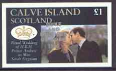 Calve Island 1986 Royal Wedding imperf souvenir sheet (£1 value) opt'd Duke & Duchess of York in silver, unmounted mint