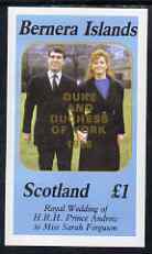 Bernera 1986 Royal Wedding imperf souvenir sheet (£1 value) opt'd Duke & Duchess of York in gold, unmounted mint