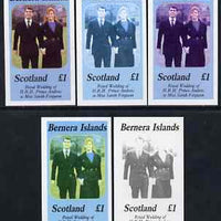 Bernera 1986 Royal Wedding imperf souvenir sheet (£1 value) the set of 5 progressive proofs, comprising single colour, 2-colour, two x 3-colour combinations plus completed design (5 proofs) unmounted mint