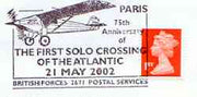 Postmark - Great Britain 2002 cover with illustrated cancel for 75th Anniversary of First Solo Atlantic Crossing