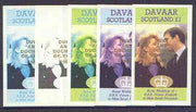 Davaar Island 1986 Royal Wedding imperf souvenir sheet (£1 value) opt'd Duke & Duchess of York in gold, the set of 5 progressive proofs, comprising single colour, 2-colour, two x 3-colour combinations plus completed design each wi……Details Below