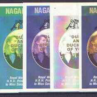 Nagaland 1986 Royal Wedding imperf souvenir sheet (1ch value) opt'd Duke & Duchess of York in gold, the set of 5 progressive proofs, comprising single colour, 2-colour, two x 3-colour combinations plus completed design each with o……Details Below