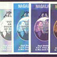 Nagaland 1986 Royal Wedding imperf souvenir sheet (1ch value) opt'd Duke & Duchess of York in silver, the set of 5 progressive proofs, comprising single colour, 2-colour, two x 3-colour combinations plus completed design each with……Details Below
