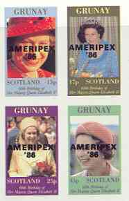 Grunay 1986 Queen's 60th Birthday imperf sheetlet of 4 with AMERIPEX opt in black unmounted mint