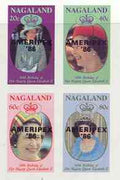 Nagaland 1986 Queen's 60th Birthday imperf sheetlet of 4 with AMERIPEX opt in black unmounted mint