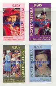 Eritrea 1986 Queen's 60th Birthday imperf sheetlet of 4 with AMERIPEX opt in blue unmounted mint