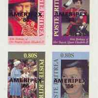 Eritrea 1986 Queen's 60th Birthday imperf sheetlet of 4 with AMERIPEX opt in black unmounted mint