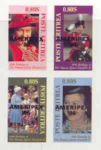 Eritrea 1986 Queen's 60th Birthday imperf sheetlet of 4 with AMERIPEX opt in black unmounted mint