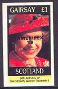 Gairsay 1986 Queen's 60th Birthday imperf souvenir sheet (£1 value) with AMERIPEX opt in black unmounted mint