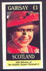 Gairsay 1986 Queen's 60th Birthday imperf souvenir sheet (£1 value) with AMERIPEX opt in black unmounted mint