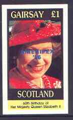 Gairsay 1986 Queen's 60th Birthday imperf souvenir sheet (£1 value) with AMERIPEX opt in blue unmounted mint