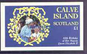 Calve Island,1986 Queen's 60th Birthday imperf souvenir sheet (£1 value) with AMERIPEX opt in blue unmounted mint