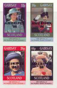 Gairsay 1986 Queen's 60th Birthday imperf sheetlet containing 4 values with AMERIPEX opt in black unmounted mint