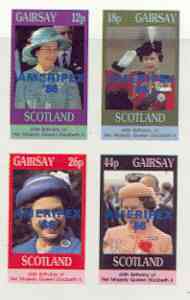 Gairsay 1986 Queen's 60th Birthday imperf sheetlet containing 4 values with AMERIPEX opt in blue unmounted mint