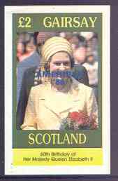 Gairsay 1986 Queen's 60th Birthday imperf deluxe sheet (£2 value) with AMERIPEX opt in blue unmounted mint